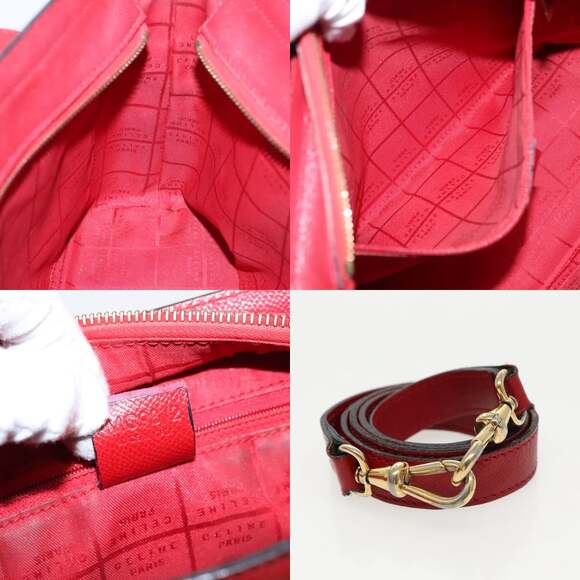 CELINE Hand Bag Leather Red Gold - Picture 12 of 12